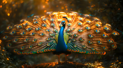 Wall Mural - Peacock with scattered feathers 3d rendering