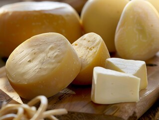 Canvas Print - Exploring South Italy's Creamy Cow Milk Cheeses: A Closer Look at Scamorza, Caciocavallo, and Provol