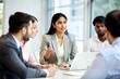 © N7 - 'Indian Businesswoman Leading a Team Meeting' – A confident woman guiding her team in a discussion.