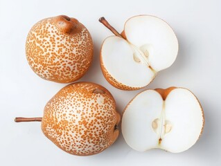 Fresh Chinese Pear Slices on White Background