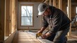 © VisualVortex - Skilled contractor measuring wood for trim work while renovating a home