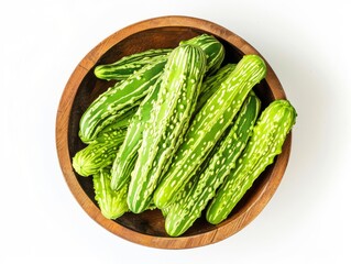 Bitter Beauty: Fresh Bitter Gourd in Wooden Bowl