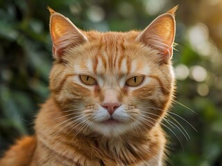 orange cat with blur background, orange cat is sitting and looking