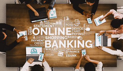 Wall Mural - Online Banking for Digital Money Technology Concept. Graphic interface showing money transfer on internet website and digital payment service. uds