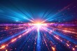 © tonstock - Vibrant abstract depiction of neon light trails converging towards a bright point, creating a sense of motion, energy, and futuristic technology.