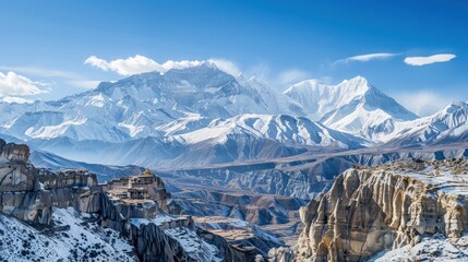 Poster - Snowy Mountain Range with a Monastery