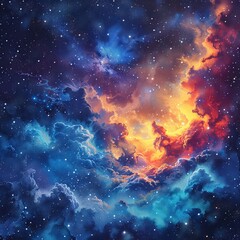 Wall Mural - vivid cosmic nebula showcasing vibrant colors and swirling clouds in outer space, capturing the beau