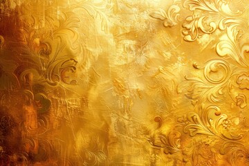 a close-up of a textured, metallic gold surface adorned with an intricate floral pattern