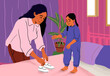 © Westend61 - Mother helping daughter in putting shoes on bed
