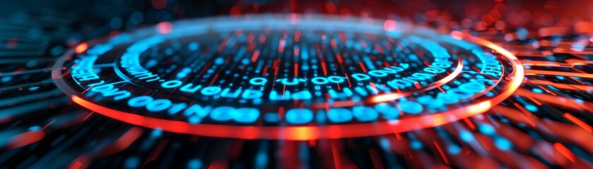 abstract futuristic data code network digital technology concept - blue and red glow