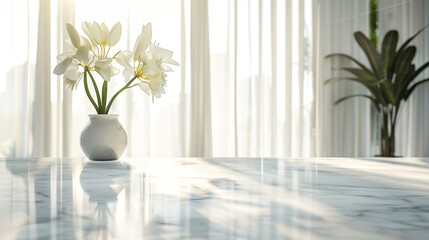 Canvas Print - Stone marble table top and blurred background. Blank copy space for montage product display.