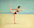 © Westend61 - Illustration of young woman in yoga pose taking selfie at beach