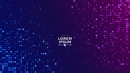Fototapete - Abstract Digital Technology Futuristic Background. Square Pixels Pattern with Lighting Glowing Particles Square Elements. Technology or Science Research Presentation Backdrop. Vector Illustration.