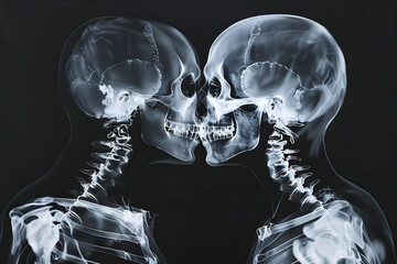 Canvas Print - x-ray vision concept art depicting two humans kissing - black background