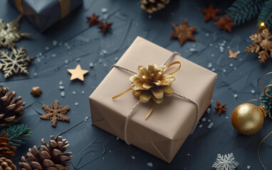 Wall Mural - Gift Box with Luxury Ribbons and Christmas Decorations	