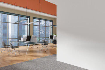 Sticker - Modern office interior with blank wall for mockup. 3D Rendering