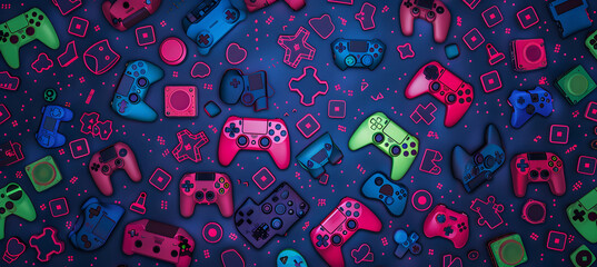 Poster - Video game controller background Gadgets pattern background