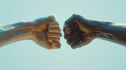 Two People Fist Bumping Each Other With Their Hands In Front of a Blue Sky - Generative AI