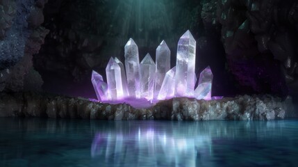 Poster - Glowing crystal formations in a magical cave