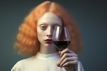 
Close-up of an albino woman, 28, making a toast with a glass of wine