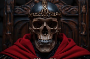 Sticker - Mysterious skull with ornate crown and red cloak