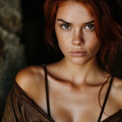 Canvas Print - Captivating portrait of a young woman with striking red hair and freckles