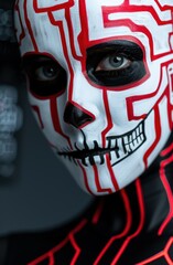 Wall Mural - Mysterious masked figure with striking red and black facial design