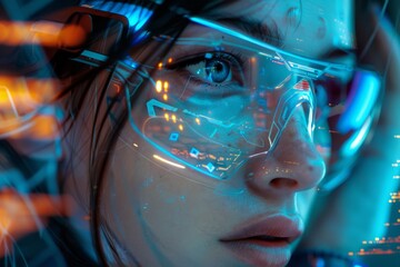 cyberpunk woman portrait futuristic technology, metaverse concept.
