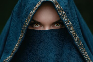 Poster - mysterious woman in blue and gold veil