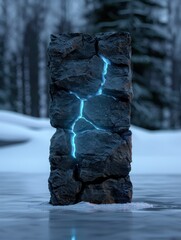 Wall Mural - Glowing rock formation in frozen lake