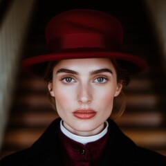 Poster - woman in red hat and coat