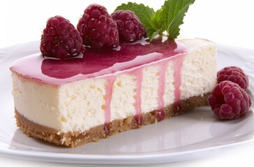 Wall Mural - Delicious raspberry cheesecake with fresh raspberries