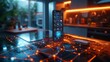 © Zeynep - A Cell Phone Sitting on Top of a Table With Glowing Lines Connecting It to the Rest of the House - Generative AI