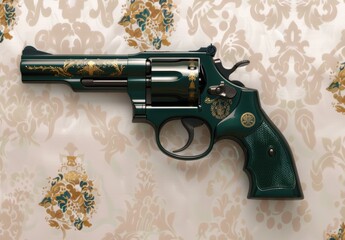 Wall Mural - Ornate Revolver on Floral Wallpaper