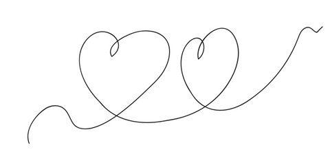 Wall Mural - Continuous thin line heart vector illustration, minimalist love sketch doodle. One line art valentine icon