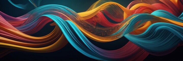 Wall Mural - An abstract depiction of musical staves transformed into waves symbolizing sound.