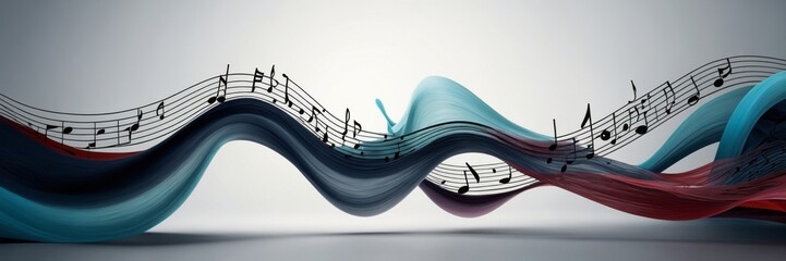 Wall Mural - An abstract depiction of musical staves transformed into waves symbolizing sound.