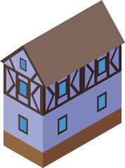 Poster - Isometric building with timber framing, representing traditional german architecture