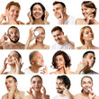 © Lustre Art Group  - Vibrant collage of diverse men and women applying skincare products with joyful expression. Importance of self-care and beauty routines. Concept of facial care, cosmetology, antiaging procedures. Ad
