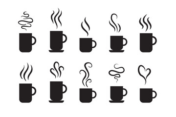 Wall Mural - Smells line icon set, hot aroma Coffee, tea in cup, smells or fumes. Isolated symbols doodle glasses of hot drinks. Fragrances evaporate icons.