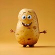 © GenAIVisions - A delighted anthropomorphic potato character smiling joyfully against a smooth, warm orange background, radiating happiness.