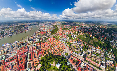 Sticker - Gothenburg, Sweden. Skansen Kronan - fortress tower. Panorama of the city in summer in cloudy weather. Aerial view