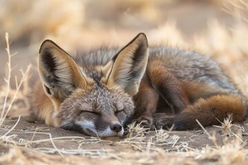 Canvas Print - Bat-eared fox sleeping in the Kalahari desert of Southern and Eastern Africa.