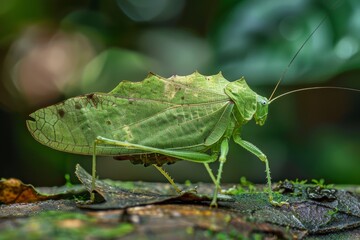 Poster - Camouflaged Leaf Katydid in Asian Rainforest