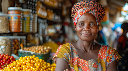 Wall Mural - Tanzanian businesswoman at her shop,generative ai