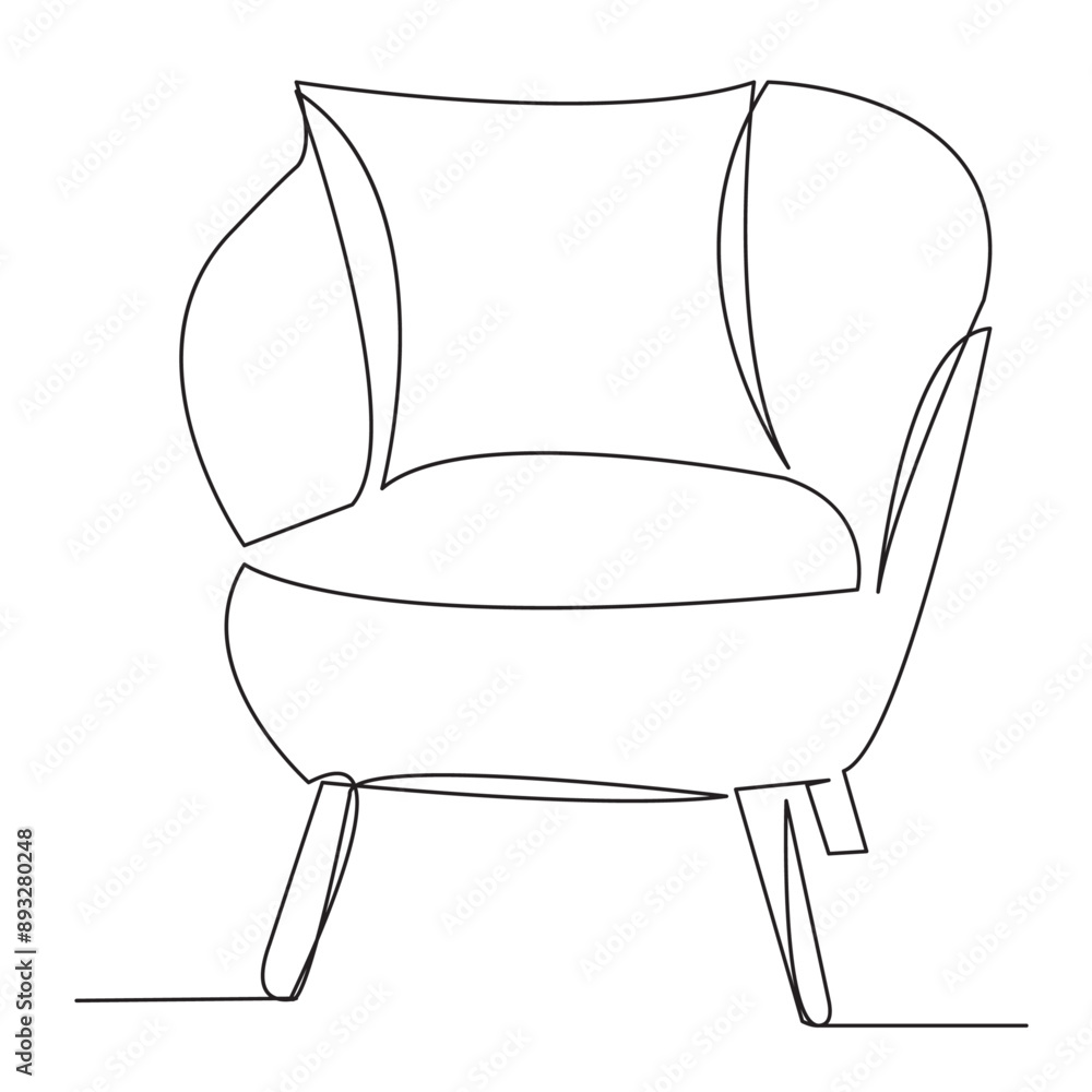 one open single drawn line art doodle chair, seat, furniture, cushion ...