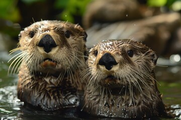 Canvas Print - Two sea otters (Enhydra lutris) in water, close-up