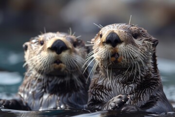 Canvas Print - Two sea otters (Enhydra lutris) in water, close-up