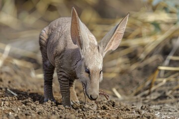 Canvas Print - Young Aardvark(Orycteropus afer)looking for ants and termites.