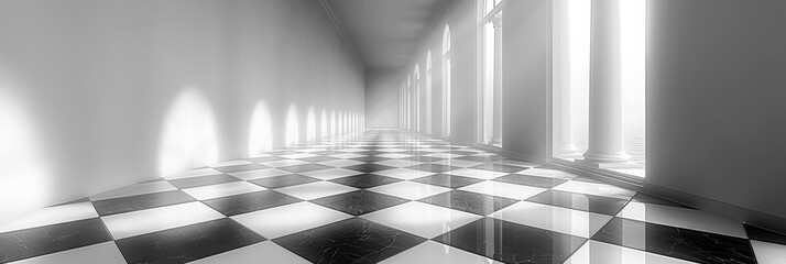 Wall Mural - Empty of Perspective straight grid line of table floor material in white color background.